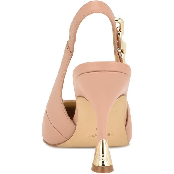 Nine West Womens Light Natural Leather Closed Pointed Toe Sling Back Veroni Pump - Picture 3 of 6